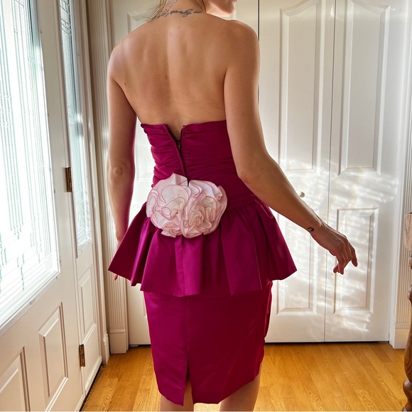 Vintage Nu Mode Hot Pink Peplum Strapless Cocktail Dress - Picture 3 of 10